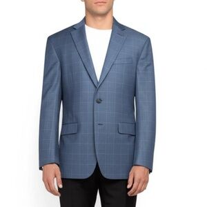 KILBURNE+FINCH Blazer Men Size 44R Blue Windowpane Tailored Stretch Professional